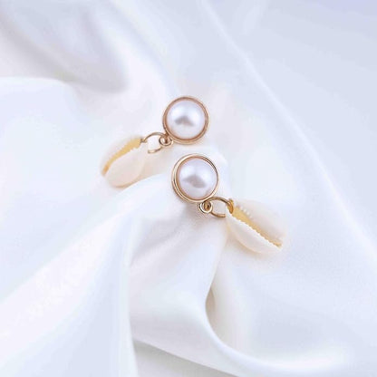 Vintage Pearl Shell Drop Earrings Gold