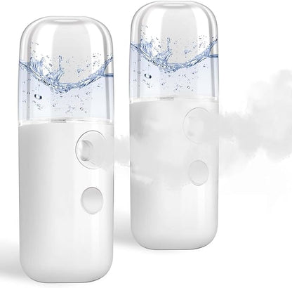 GIVERARE 2 Pack Nano Facial Steamer, Handy Mini Mister, USB Rechargeable Mist Sprayer, 30ml Visual Water Tank Moisturizing&Hydrating for Face, Skin Care, Eyelash Extensionss-White