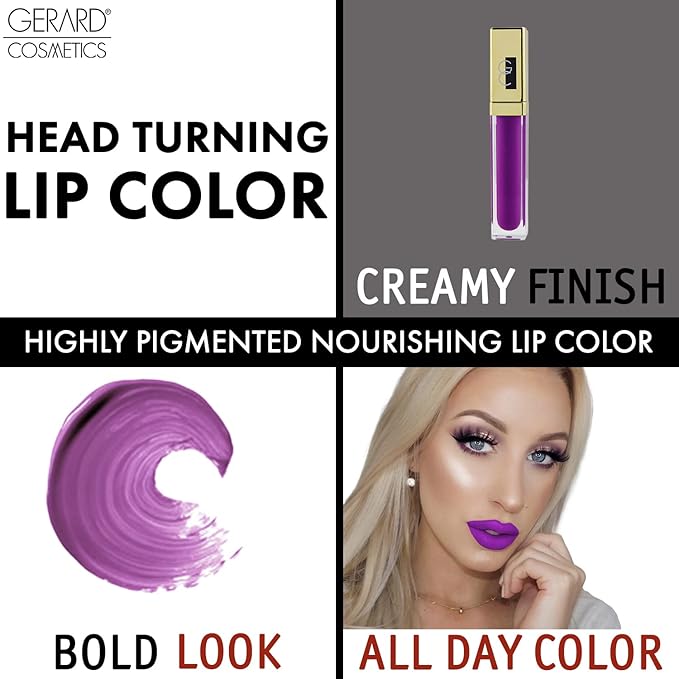 Gerard Cosmetics Color Your Smile Lip Gloss Wild Orchid | Super Pigmented Purple Lip Gloss with LED Light and Mirror | Shiny Finish | Hydrating Liquid Lip Color | Cruelty Free and Made in USA