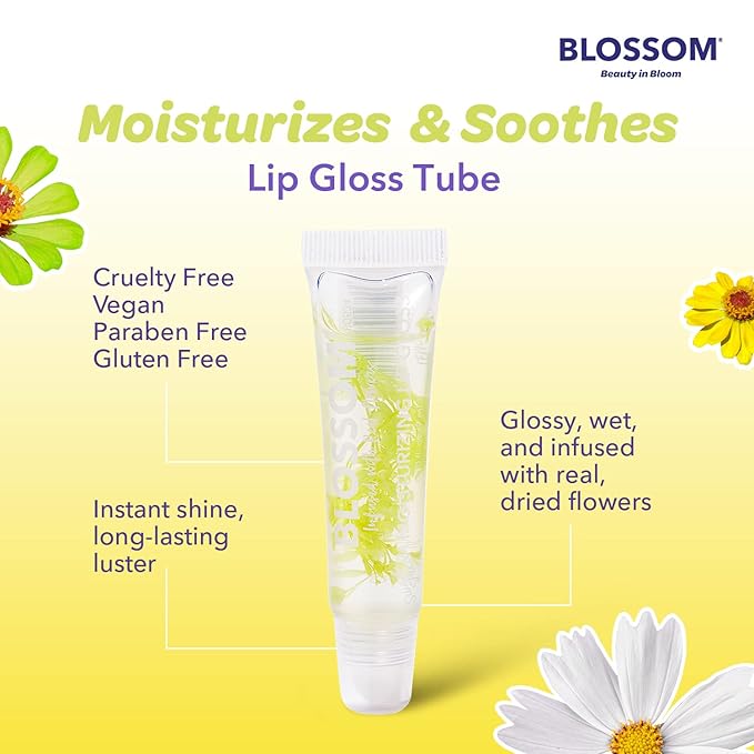 Blossom Scented Moisturizing Lip Gloss Tubes, Infused with Real Flowers, 0.3 fl. oz/9ml, Lemon Tart