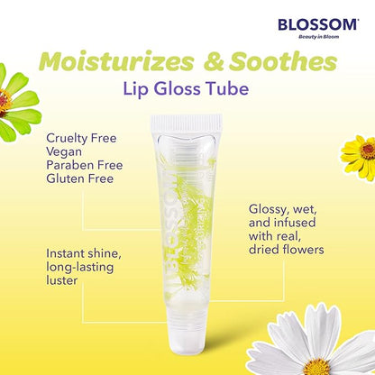 Blossom Scented Moisturizing Lip Gloss Tubes, Infused with Real Flowers, 0.3 fl. oz/9ml, Lemon Tart