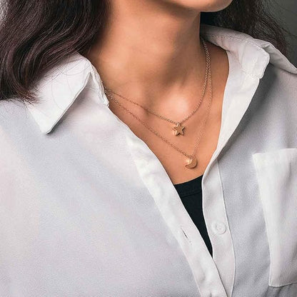 Bohemian Layered Necklace Moon Star Necklace
