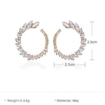 Vintage Rhinestone Hoop Earrings Gold Round Circle Studs