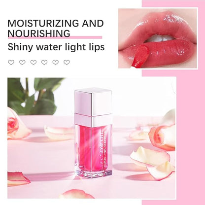 Charm Kiss Hydrating Lip Glow Oil Plumping Lip Gloss Glitter Plumping Lip oil Tinted Lip Balm Lip Care Transparent Toot Lip Oil Tinted, Glass Lip Glow Oil Fresh Texture, Long Lasting Nourishing