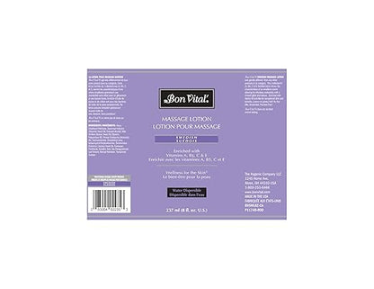 Bon Vital' Swedish Massage Lotion for Skin Tone Improvement, Dry Skin Repair, Increased Circulation, and Stress Relief, Great for Massage Therapists Who Perform Swedish and Sports Massages, 8 Oz