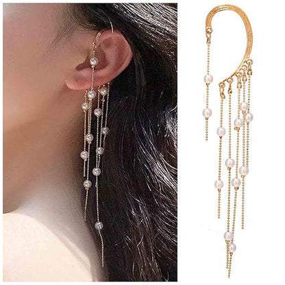 Boho Pearl Ear Wrap Earrings Gold Pearl Ear