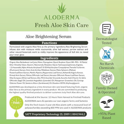Aloderma Aloe Brightening Serum for Face Made with 65% Organic Aloe Vera + Niacinamide & Vitamin C for Bright, Luminous Skin - Natural Serum to Hydrate & Revitalize Dull, Tired Skin, 1.7oz
