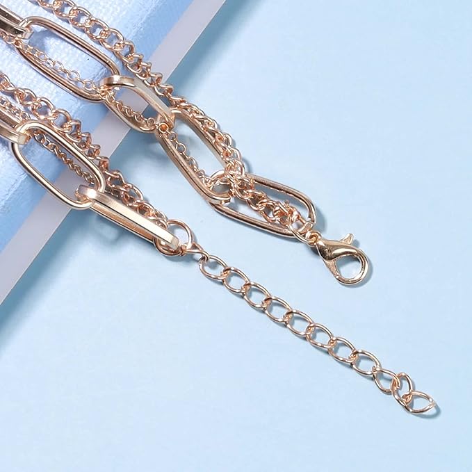 Punk Layered Heart Choker Necklace Gold