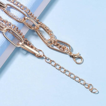 Punk Layered Heart Choker Necklace Gold