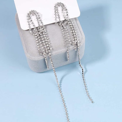 Rhinestone Tassel Ear Jacket Earrings Long Rhinestone Chain