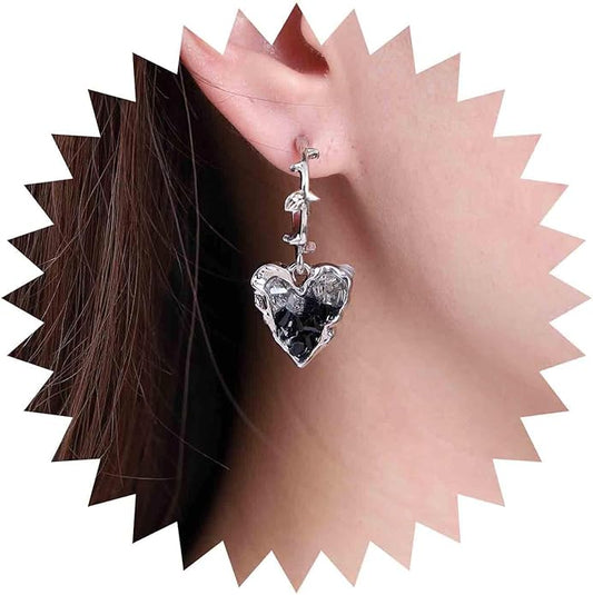 Punk Heart Dangle Earrings Black Onyx