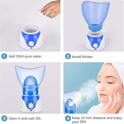 Face Steamer for Facial Deep Cleaning, Facial Steamer for Face, 2 Modes Facial Steamer for Unclogs Pores, Hydrating, Blue(Include Blackhead Remover Kit, Mask Brush, Headband)