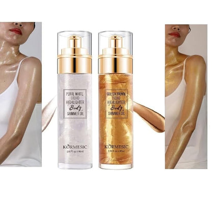 2 Pcs Shimmer Body Oil, Lasting Moisturizing Luster SHINY GOLD)