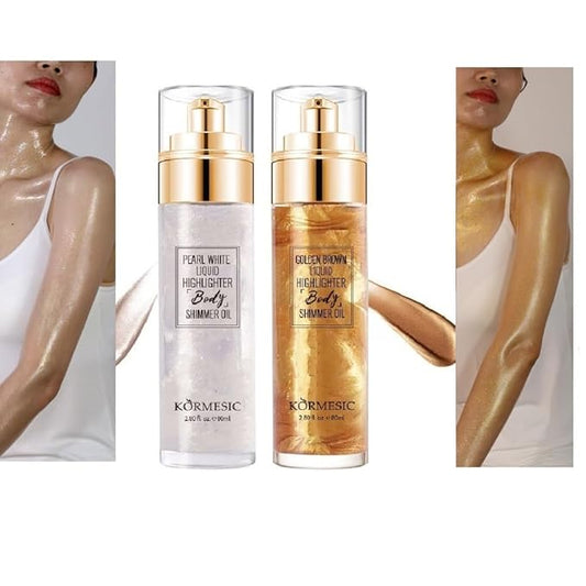 2 Pcs Shimmer Body Oil, Lasting Moisturizing Luster SHINY GOLD)