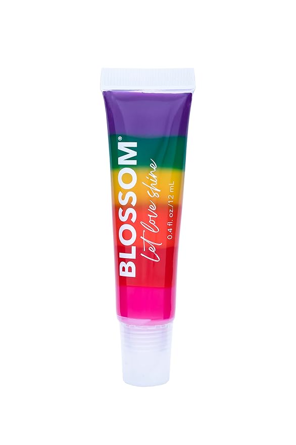 Blossom Moisturizing Tinted Lip Gloss Tubes, Strawberry Scented, Infused with Real Flowers, 0.4 fl. oz/10ml, Let Love Shine Rainbow