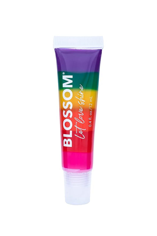 Blossom Moisturizing Tinted Lip Gloss Tubes, Strawberry Scented, Infused with Real Flowers, 0.4 fl. oz/10ml, Let Love Shine Rainbow