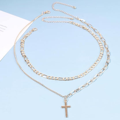 Vintage Layered Cross Necklace Choker Gold