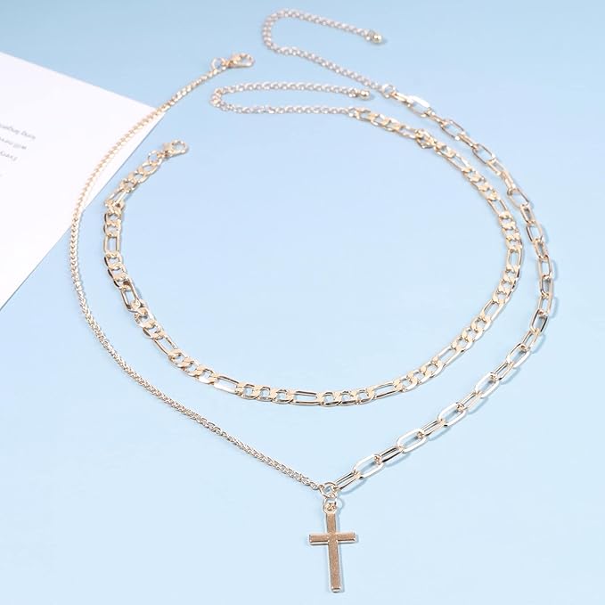 Vintage Layered Cross Necklace Choker Gold