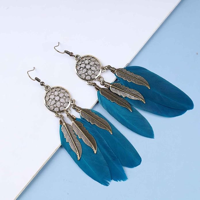 Boho Black Feather Dangle Earrings Long