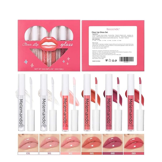 Hydrating Lip Gloss Set 6 Colors Moisturizing Glossy Hydrating