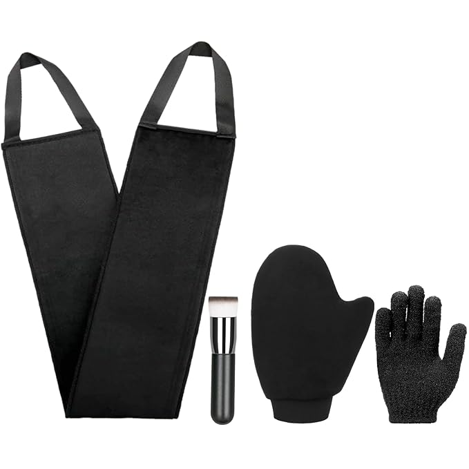 UNIMEIX 4 Pack Self Tanning Mitt Applicator Kit Set Self Tan Back Applicator with Self Tanning Glove for Self Tan Mitt Mini Self Tan Glove and Sunscreen Brush (Black)