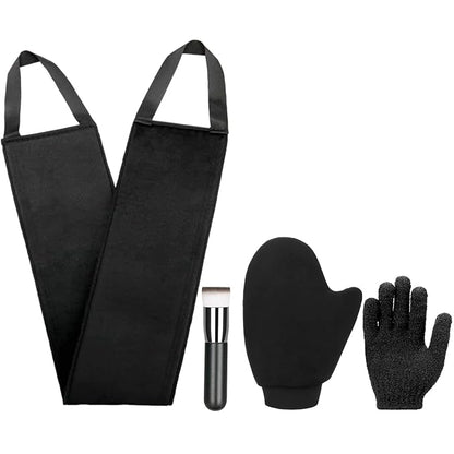 UNIMEIX 4 Pack Self Tanning Mitt Applicator Kit Set Self Tan Back Applicator with Self Tanning Glove for Self Tan Mitt Mini Self Tan Glove and Sunscreen Brush (Black)