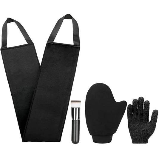 UNIMEIX 4 Pack Self Tanning Mitt Applicator Kit Set Self Tan Back Applicator with Self Tanning Glove for Self Tan Mitt Mini Self Tan Glove and Sunscreen Brush (Black)