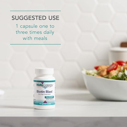 Nutricology HiBiotin Supplement - Extra Strength Biotin Pills, 100,000mcg Biotin, High Dose Biotin, Vegetarian Capsules, Hypoallergenic, Gluten Free - 90 Count