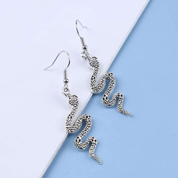 Punk Snake Drop Earrings Silver Snake