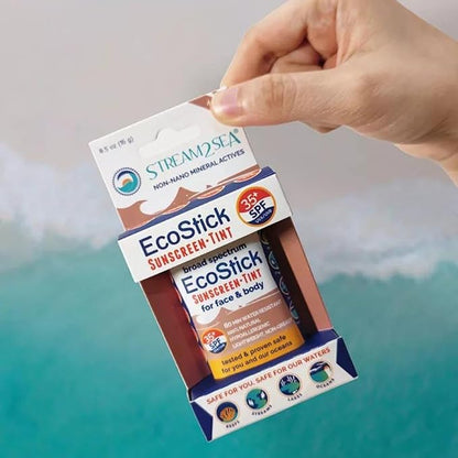 STREAM2SEA EcoStick SPF 35 Mineral Sunscreen Stick, Sweat Water Resistant Sunblock, USDA Approved Biodegradable Paraben Free Reef Safe Sunscreen Protection Against UVA UVB (EcoStick Tint) - 0.5 oz