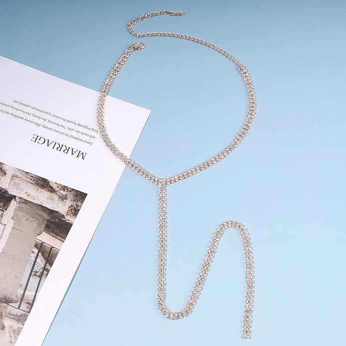 Boho Rhinestone Crystal Y Necklace Tennis Chain Y