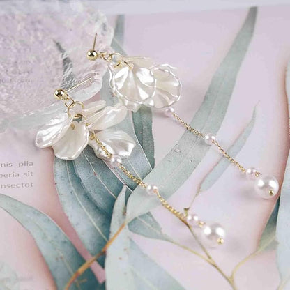 Vintage Pearl Flower Drop Earrings Long
