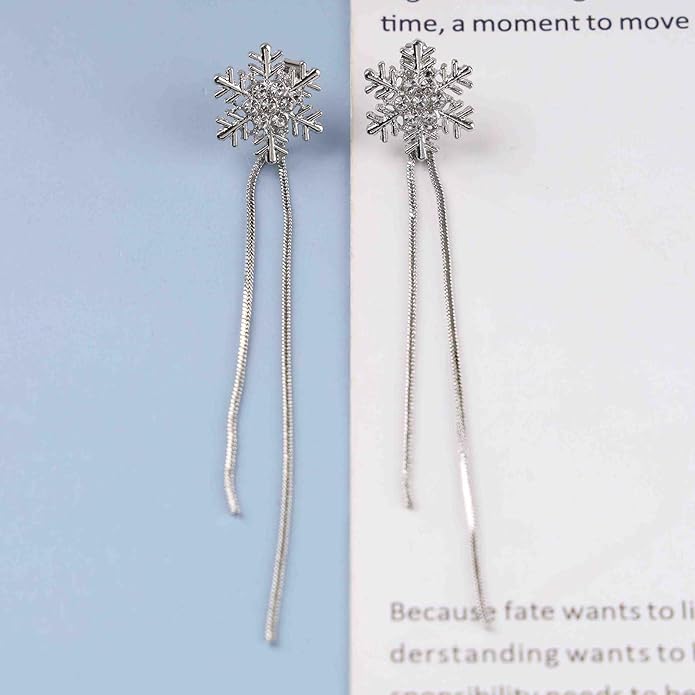 Vintage Crystal Snowflake Chain Earrings Cz