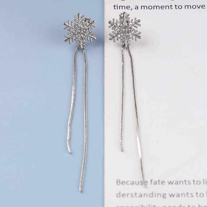 Vintage Crystal Snowflake Chain Earrings Cz