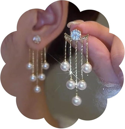 Vintage Crystal Pearl Drop Earrings Long