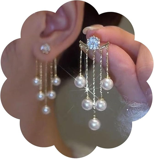 Vintage Crystal Pearl Drop Earrings Long