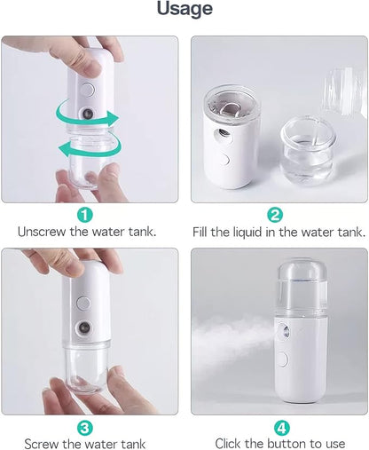 Nano Mist Sprayer Portable for Home, Office, Car, Hydrating Facial Mist and Skin Care (White)