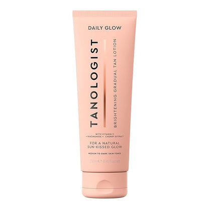 Tanologist Brightening Daily Glow - Medium/Dark - Illuminating Gradual Tan Lotion - Natural, Sun Kissed Glow - Daily Tanning Lotion with Vitamin C, Niacinimide & Cherry Extract - 8.45 fl oz