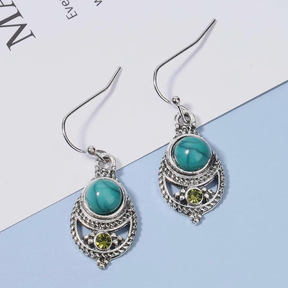 Boho Ethnic Turquoise Drop Earrings Silver