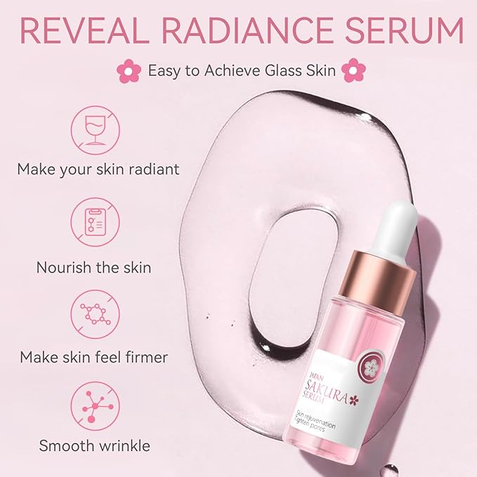 Skincare Set Sakura Mother's Day Gifts - Skin Care Set - Skincare for Teens 10-12 Hydrating - Travel Size Facial Kit for Women with Cleanser,Serum,Cream,Bunny Headband,Cleansing Brush（5pcs）