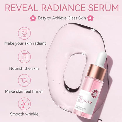 Skincare Set Sakura Mother's Day Gifts - Skin Care Set - Skincare for Teens 10-12 Hydrating - Travel Size Facial Kit for Women with Cleanser,Serum,Cream,Bunny Headband,Cleansing Brush（5pcs）
