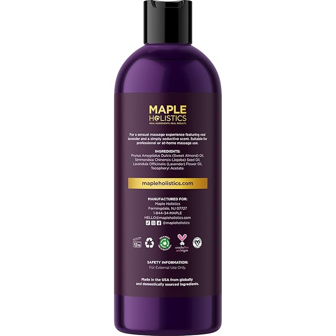 Aromatherapy Sensual Massage Oil for Couples - Relaxing Lavender Massaging Oil for Massage Therapy with Vitamin E Jojoba & Sweet Almond - Naturally Scented Vegan Non GMO & Gluten Free (8 Fl Oz)