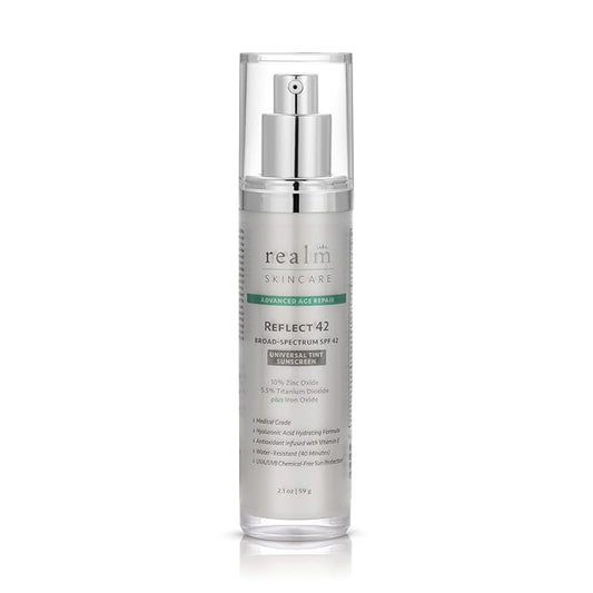 Reflect SPF 42 Tinted Mineral Sunscreen Lotion, Zinc Oxide & Titanium Dioxide, Hyaluronic Acid & Vitamin E, Acne Sunblock, Medical Grade Anti-Aging Face Moisturizer with SPF 2.1 OZ