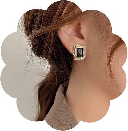 Vintage Black Square Earrings Onyx Square