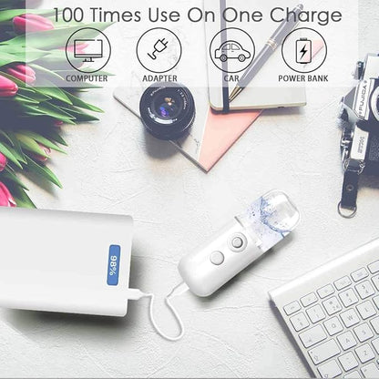 GIVERARE 2 Pack Nano Facial Steamer, Handy Mini Mister, USB Rechargeable Mist Sprayer, 30ml Visual Water Tank Moisturizing&Hydrating for Face, Skin Care, Eyelash Extensionss-White