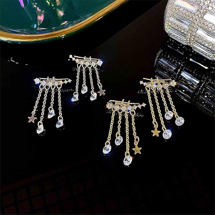 Boho Star Ear Jacket Earrings Gold Cz Star