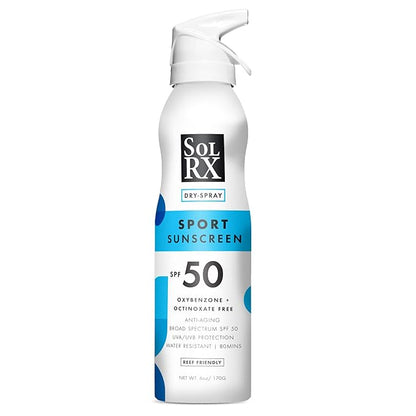 SolRX SPORT SPRAY SPF 50 Sunscreen Spray SPF50, Reef Friendly, Broad Spectrum Sunscreen for Face and Body, Oxybenzone Free