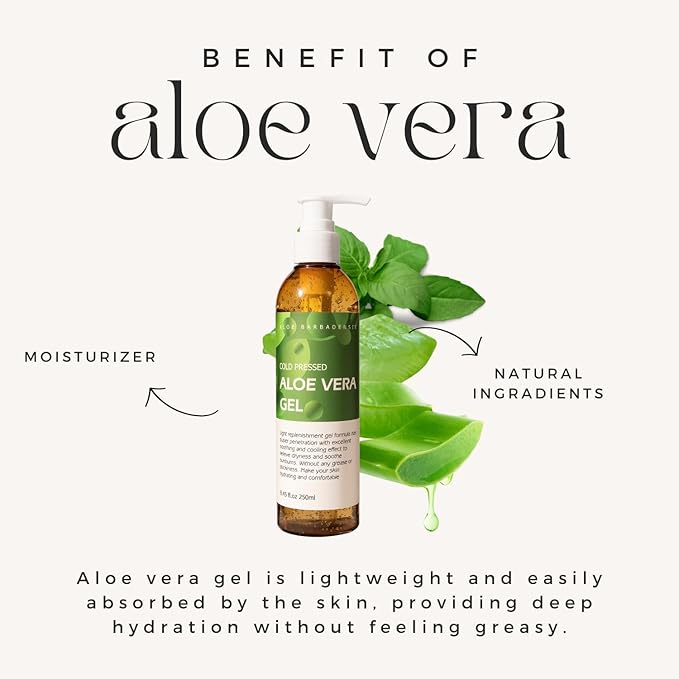 benatu Aloe Vera Gel for Face and Hair, 100% Pure Cold Pressed, Natural Facial Moisturizer for Sunburn Relief, Ance, Skin Care (8.8 fl oz)