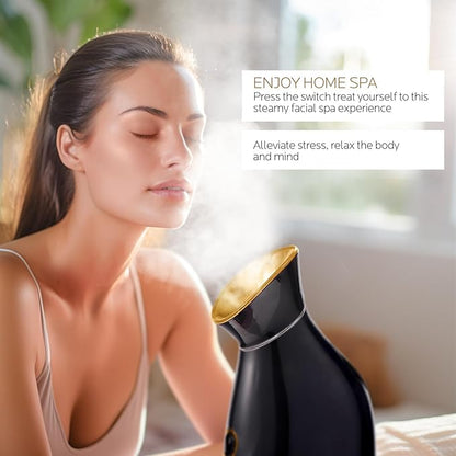 Colorfarm Facial Steamer Nano Ionic: Face Steamer Home Spa Kit Deep Cleaning Unclogs Pores Sinuses Inhaler with 8 Skin Care Tools - Relaxing Self Care Skincare Beauty Gifts for Women (Black Gold)