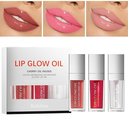 3 Set Lip Oil Hydrating Tinted Lip Balm, Plump Lip Gloss Lip Care Transparent Toot Lip Oil Tinted, Fresh Texture & Non-sticky, Nourishing Repairing Lip Lines Lip Care Products (Set B)